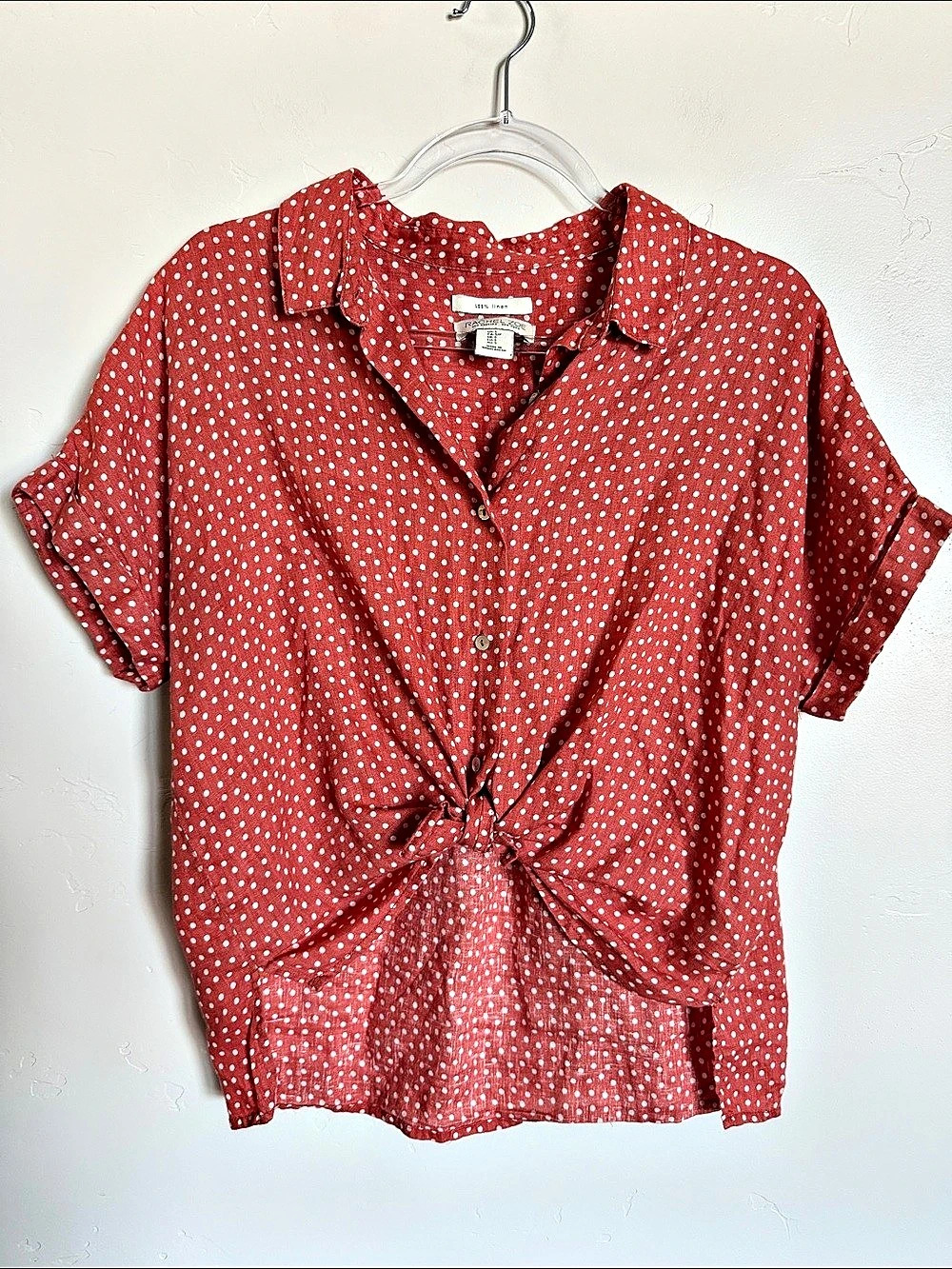 Rachel Zoe Polka Dot Linen Tie Front Top Size Small
